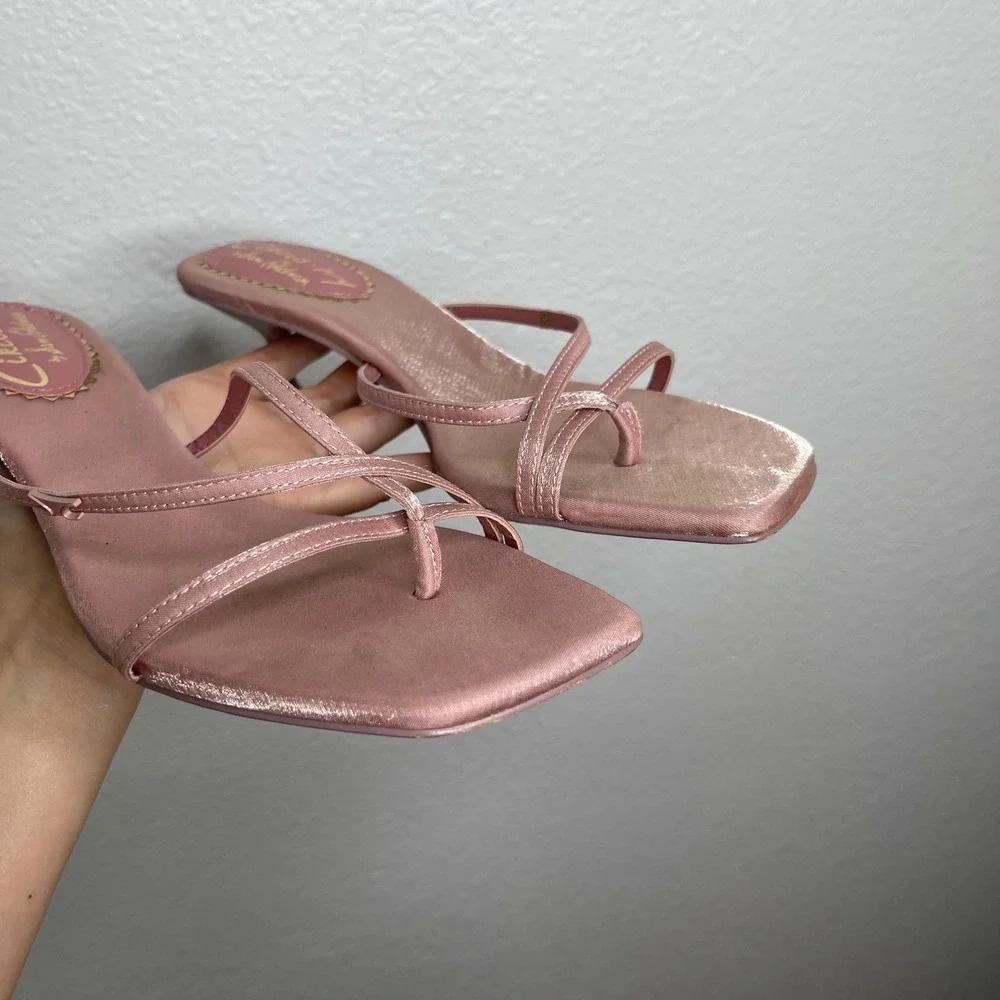 Circus by Sam Edelman Pink Satin Strappy Kitten Heel Square Toe Sandals Womens